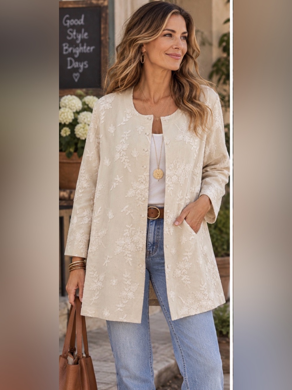 Eileen Fisher Long Line L Jacket Floral Embroidery Wool Silk Coat  “Please Read”